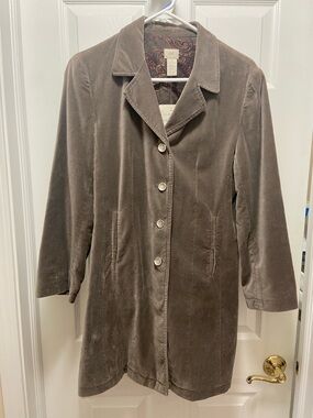 J. Jill Brushed Cotton Faux Suede Riding Jacket  Womens Sz 4P. Gray/Olive
